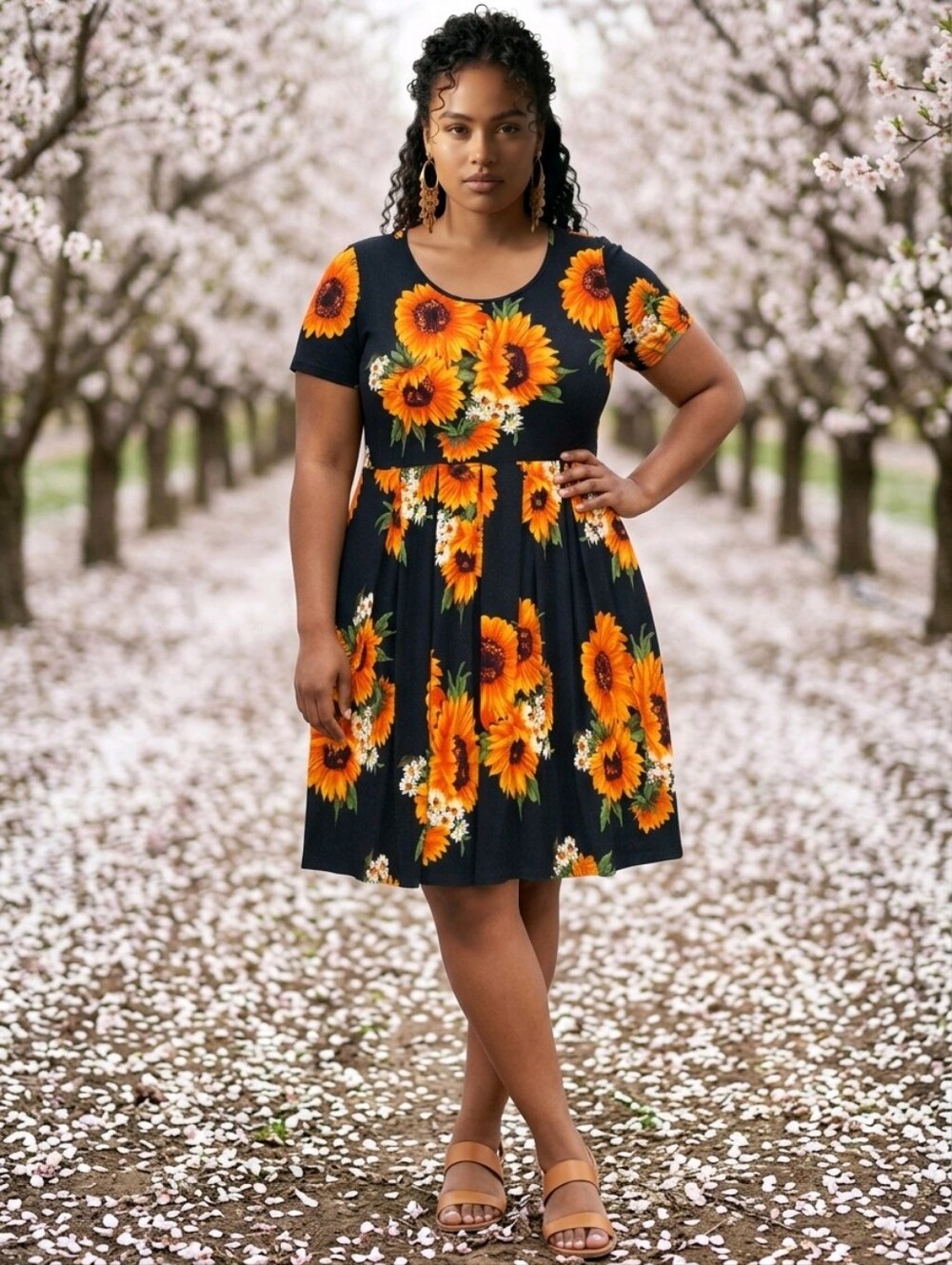 Trailibee Floral Long Dress in Multi Color with Sun Flowers